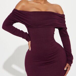 Fashionnova plum maxi off shoulder dress